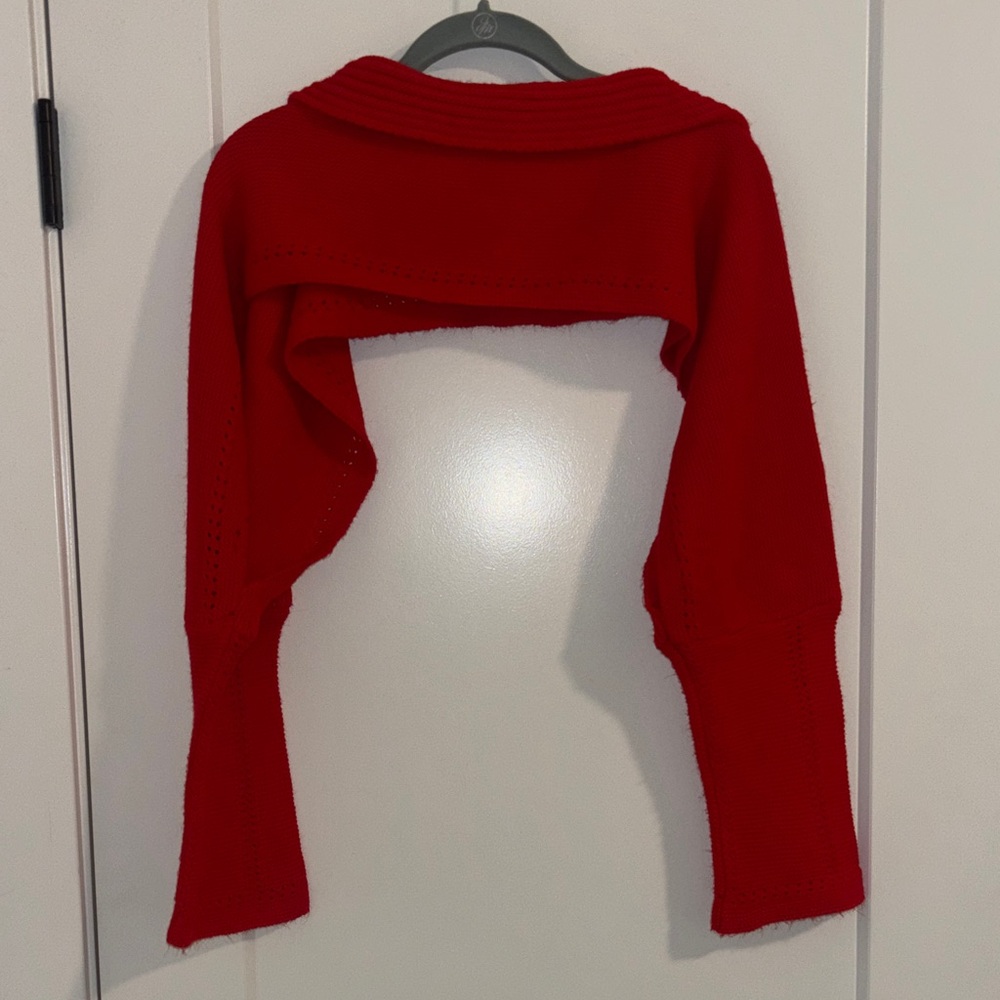 Mauve Anthropologie Vibrant Red Shrug cropped sweater one size - Picture 5 of 6